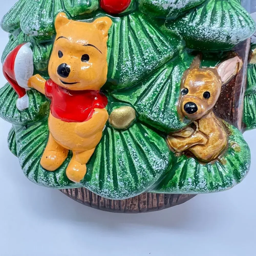 Vintage 70s Winnie the Pooh Ceramic Christmas Tree Music Box Walt Disney Taiwan